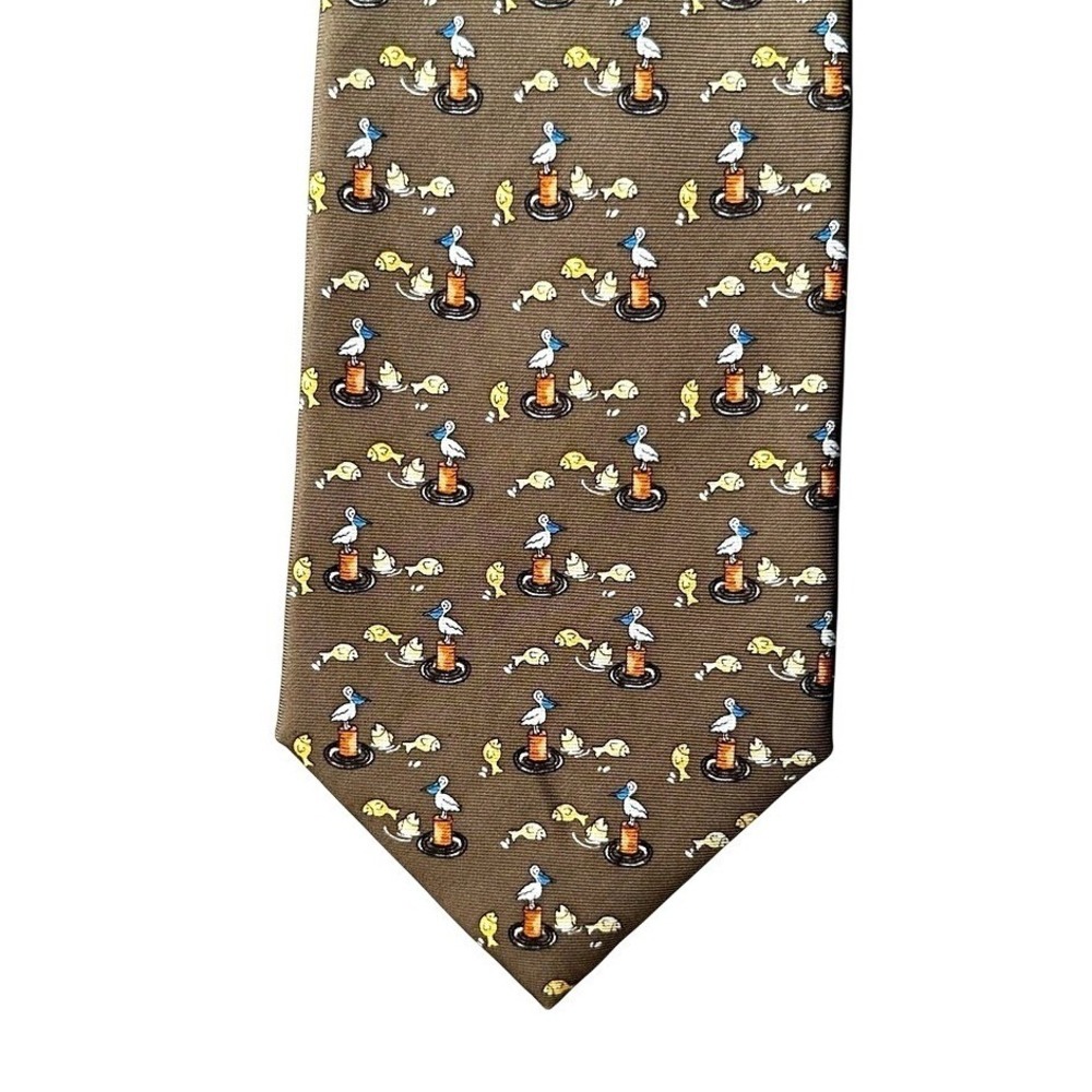 Desantis‎ Collection Men's Silk Neck Tie Tall Man Fish Pelican Nautical Novelty
